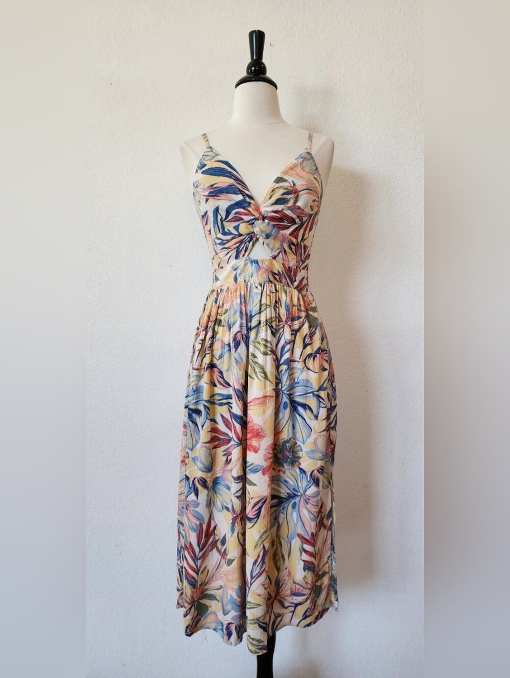 Floral V-Neck Sundress in Cream and Blue